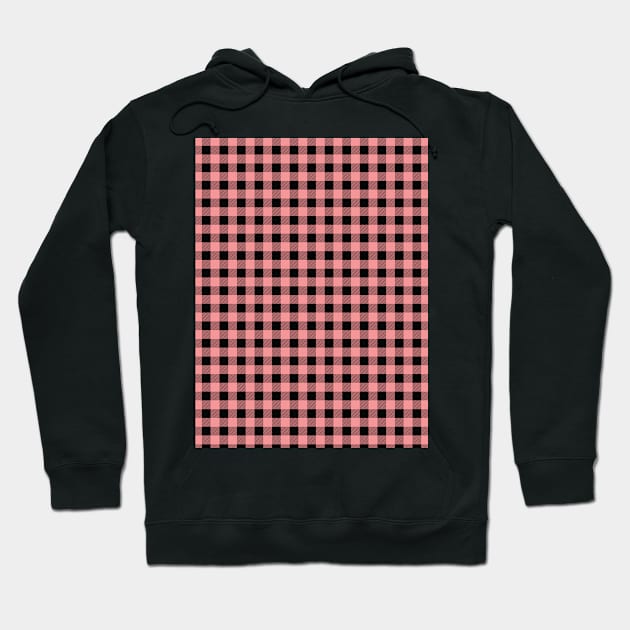 Gingham Check Pattern Stripes Black and Pink Hoodie by GDCdesigns